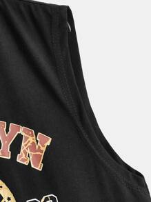 SHEIN Boys Slogan & Tiger Print Tank Top - Black - View 4