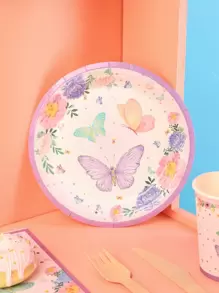 24pcs Butterfly Pattern Disposable Plate - Multicolor - View 1