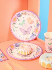 24pcs Butterfly Pattern Disposable Plate - Multicolor - View 2