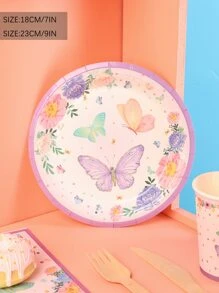 24pcs Butterfly Pattern Disposable Plate - Multicolor - View 3
