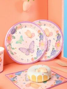24pcs Butterfly Pattern Disposable Plate - Multicolor - View 4