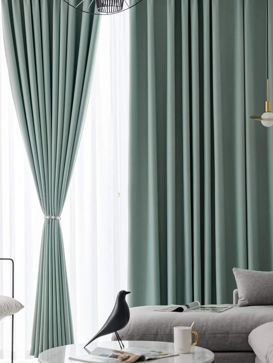 Rèm một ngăn màu xanh lá cây đơn sắc, Rèm đơn ngăn polyester tối giản cho phòng ngủ và phòng khách, tất cả các mùa - Màu xanh Bạc hà - Xem 1