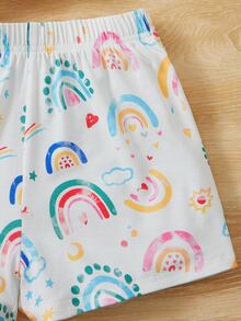 SHEIN Girls Rainbow & Heart Print PJ Set - Multicolor - View 4