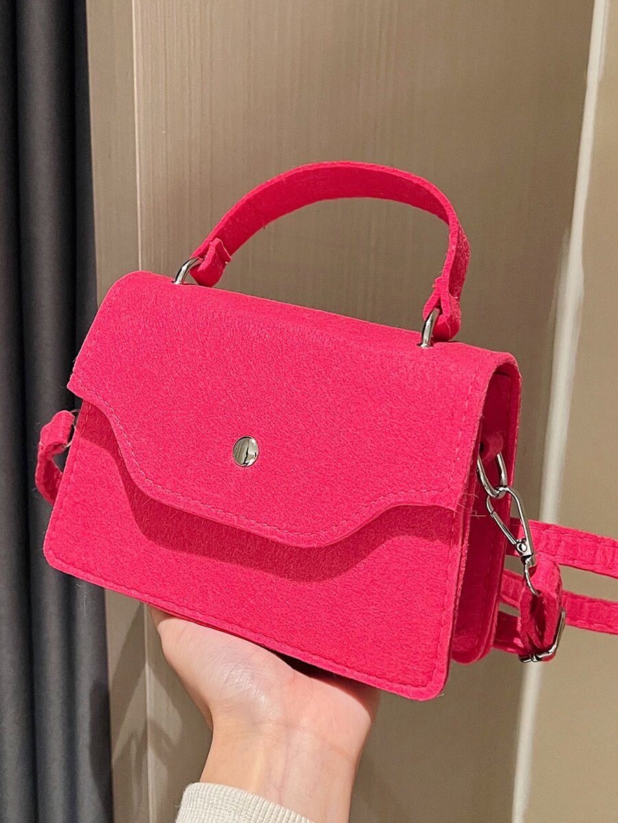 Mini Neon Pink Flap Square Bag - Hot Pink - View 1