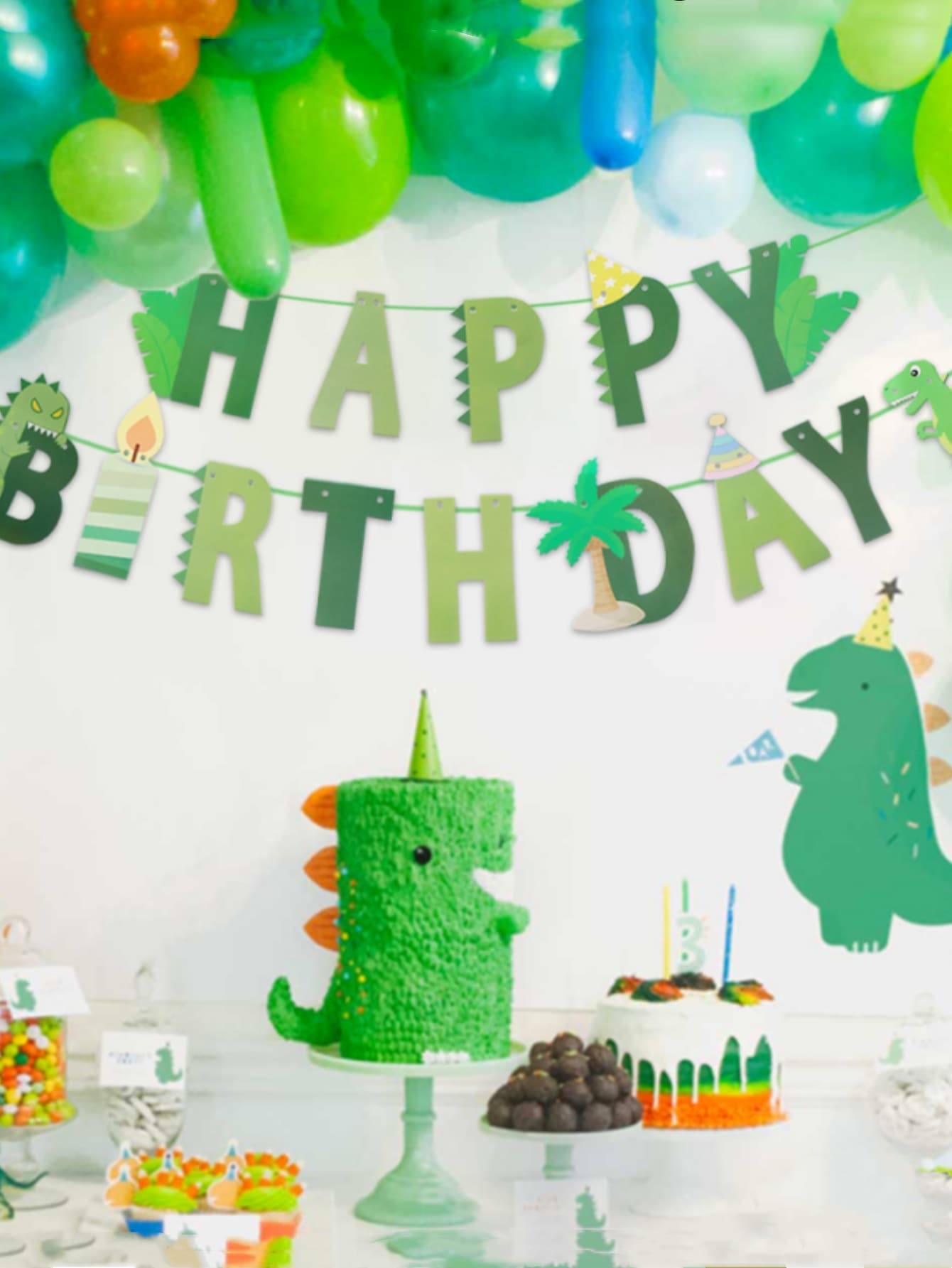 1PC Khủng Long Thiết Kế Sinh Nhật Trang Trí Kéo Cờ - Nhiều màu - Xem 1