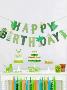 1PC Khủng Long Thiết Kế Sinh Nhật Trang Trí Kéo Cờ - Nhiều màu - Xem 2