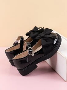 黑色瑪麗珍平底鞋女孩蝴蝶結裝飾平底鞋