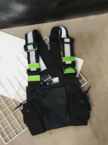 男女通用黑色功能性嘻哈胸包 - 黑色 - 查看 4