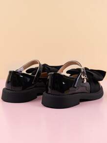 黑色瑪麗珍平底鞋女孩蝴蝶結裝飾平底鞋