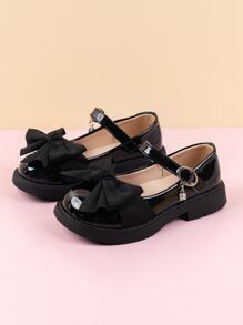黑色瑪麗珍平底鞋女孩蝴蝶結裝飾平底鞋