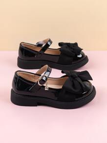 黑色瑪麗珍平底鞋女孩蝴蝶結裝飾平底鞋