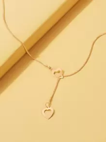 愛心掛飾Y字項鍊 - 金黃色 - 查看 2