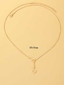 愛心掛飾Y字項鍊 - 金黃色 - 查看 3