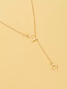 愛心掛飾Y字項鍊 - 金黃色 - 查看 4