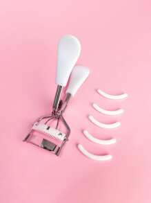 1入組睫毛夾和5入組替換裝帶睫毛梳化妝工具耐用睫毛夾適合通用眼睛形狀輕鬆安全地獲得持久捲曲 - 白色 - 查看 1