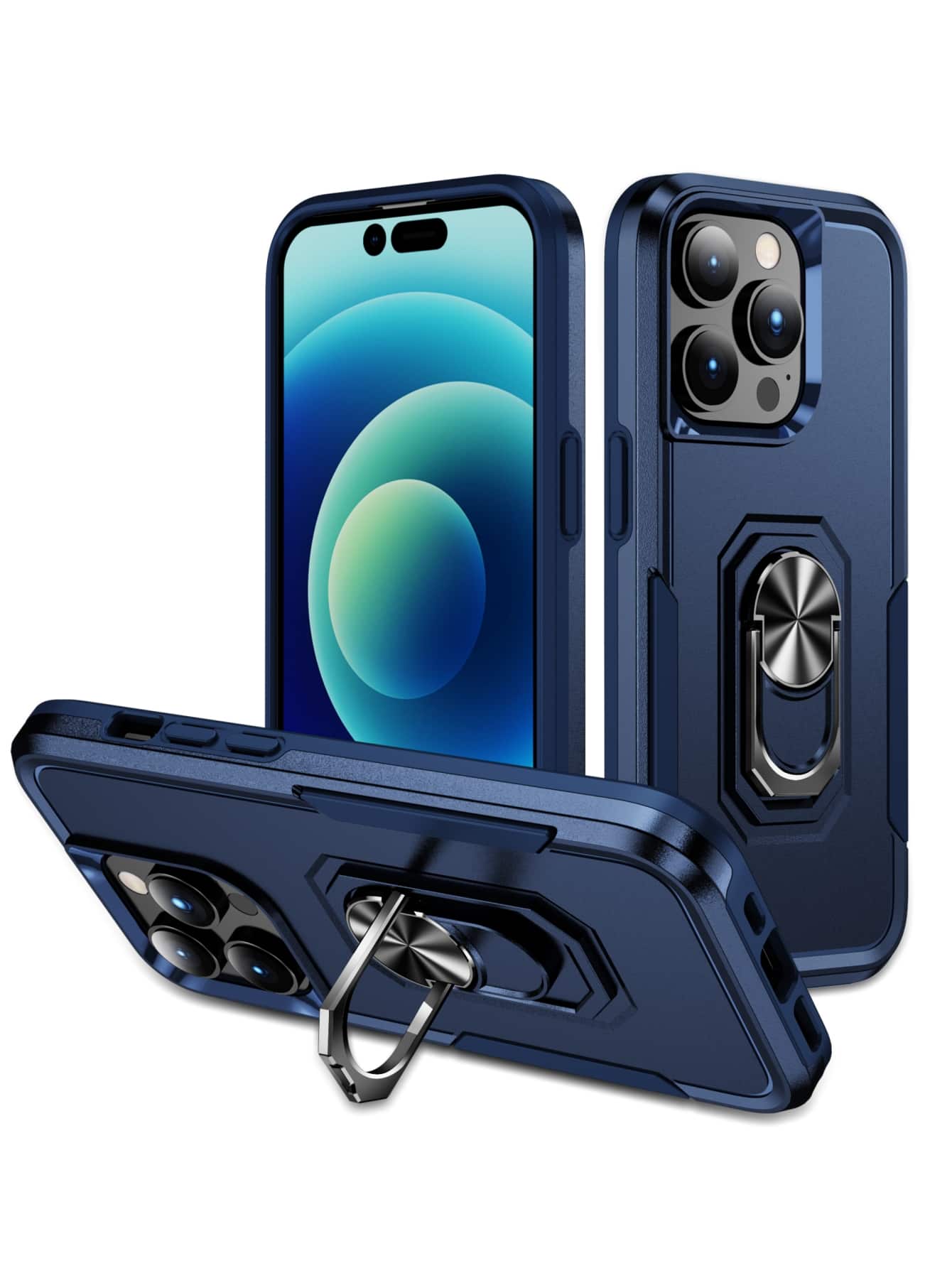 男士磁吸式手机壳带指环支架，国际版，非国内版 - 寶藍色 - 查看 1