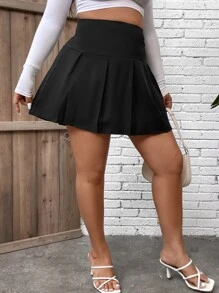 Flirla Plus High Waist Pleated Skirt - Black - View 5