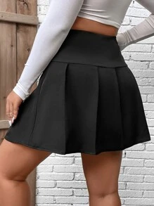 Flirla Plus High Waist Pleated Skirt - Black - View 6