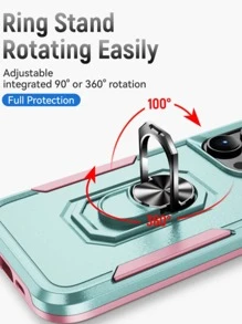 Color Block Phone Case With Magnetic Ring Holder - Multicolor - View 3