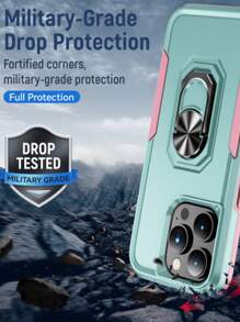 Color Block Phone Case With Magnetic Ring Holder - Multicolor - View 4