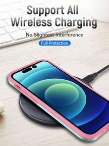 Color Block Phone Case With Magnetic Ring Holder - Multicolor - View 5