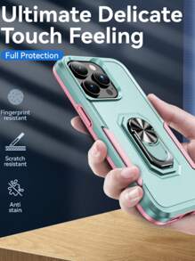 Color Block Phone Case With Magnetic Ring Holder - Multicolor - View 7