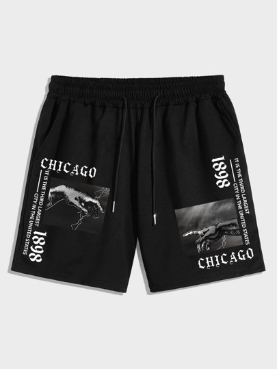 Guys Hand & Slogan Graphic Drawstring Waist Shorts
