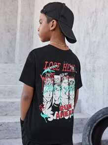 SHEIN Bộ hai mảnh Trai Dây kéo Túi Con số Lá thư Giải trí - màu đen - Xem 4