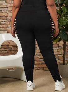 SHEIN CURVE+ Plus Ladder Cut Out Leggings - Black - View 5