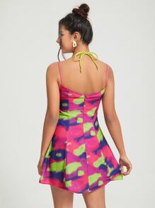 Going Global 紮染前打結胸部褶皺吊帶連衣裙 - 彩色 - 查看 2