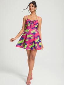 Going Global 紮染前打結胸部褶皺吊帶連衣裙 - 彩色 - 查看 3