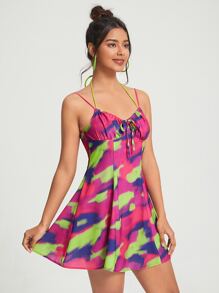 Going Global 紮染前打結胸部褶皺吊帶連衣裙 - 彩色 - 查看 4