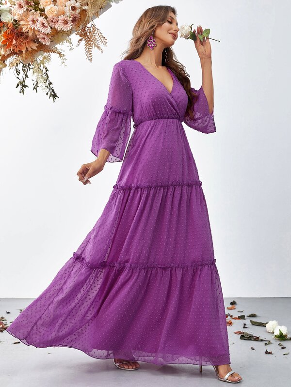 Vestido de gasa con mangas con volantes de lunares suizos