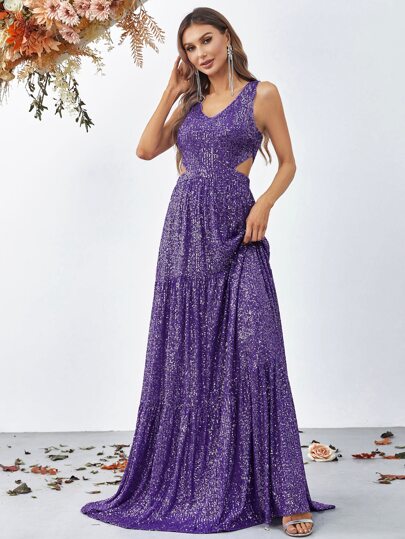 فستان مقصوص الخصر حافة مكشكشة ترتر