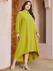 Mulvari 大碼燈籠袖高低下擺襯衫洋裝