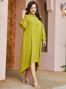 Mulvari 大碼燈籠袖高低下擺襯衫洋裝