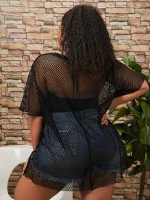 SHEIN CURVE+ Top unicolor de malla transparente sin bandeau - Negro - Ver 2