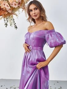 Đầm Thắt lưng Dây kéo màu trơn Thanh lịch - Màu tím - Xem 4