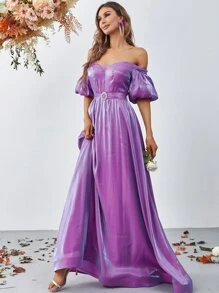 Đầm Thắt lưng Dây kéo màu trơn Thanh lịch - Màu tím - Xem 6