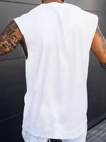 Manfinity Homme Camiseta sin mangas con eslogan de impresión de letras para hombre, camiseta sin mangas casual para hacer ejercicios en el gimnasio, regalo para el novio - Blanco - Ver 2