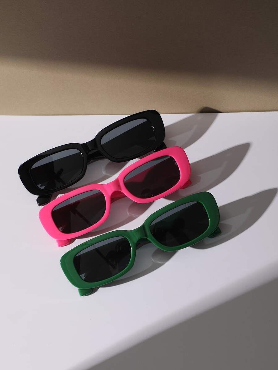 3 pares de gafas de sol con marco cuadrado para el verano, la playa, viajes y actividades al aire libre - Gris - Ver 1