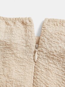 SHEIN Girlism 青少年女孩印花前繫帶泡泡袖連衣裙 - 卡其色 - 查看 3