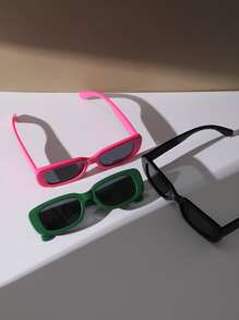 3 pares de gafas de sol con marco cuadrado para el verano, la playa, viajes y actividades al aire libre - Gris - Ver 2