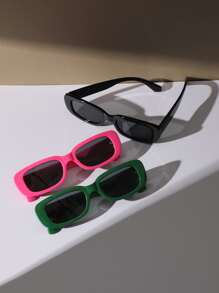 3 pares de gafas de sol con marco cuadrado para el verano, la playa, viajes y actividades al aire libre - Gris - Ver 3