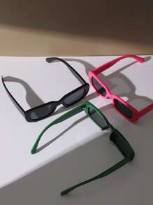 3 pares de gafas de sol con marco cuadrado para el verano, la playa, viajes y actividades al aire libre - Gris - Ver 4