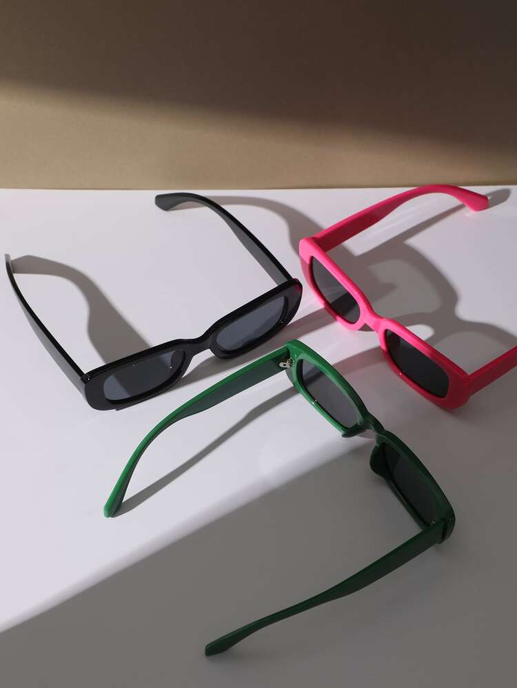 3副方形镜框太阳镜，适合夏季海滩度假、户外、旅行 - 灰色 - 查看 4