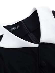 Contrast Collar Button Detail Bodycon Dress Work Dress - Black and White - View 5