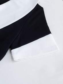 Contrast Collar Button Detail Bodycon Dress Work Dress - Black and White - View 6