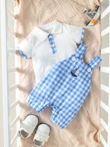 Baby Polo Shirt mit Gingham Muster & Overall Romper mit Gingham Muster