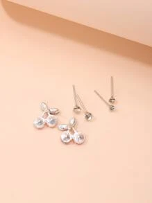 3對紅櫻桃和鑽石裝飾合金耳釘套裝